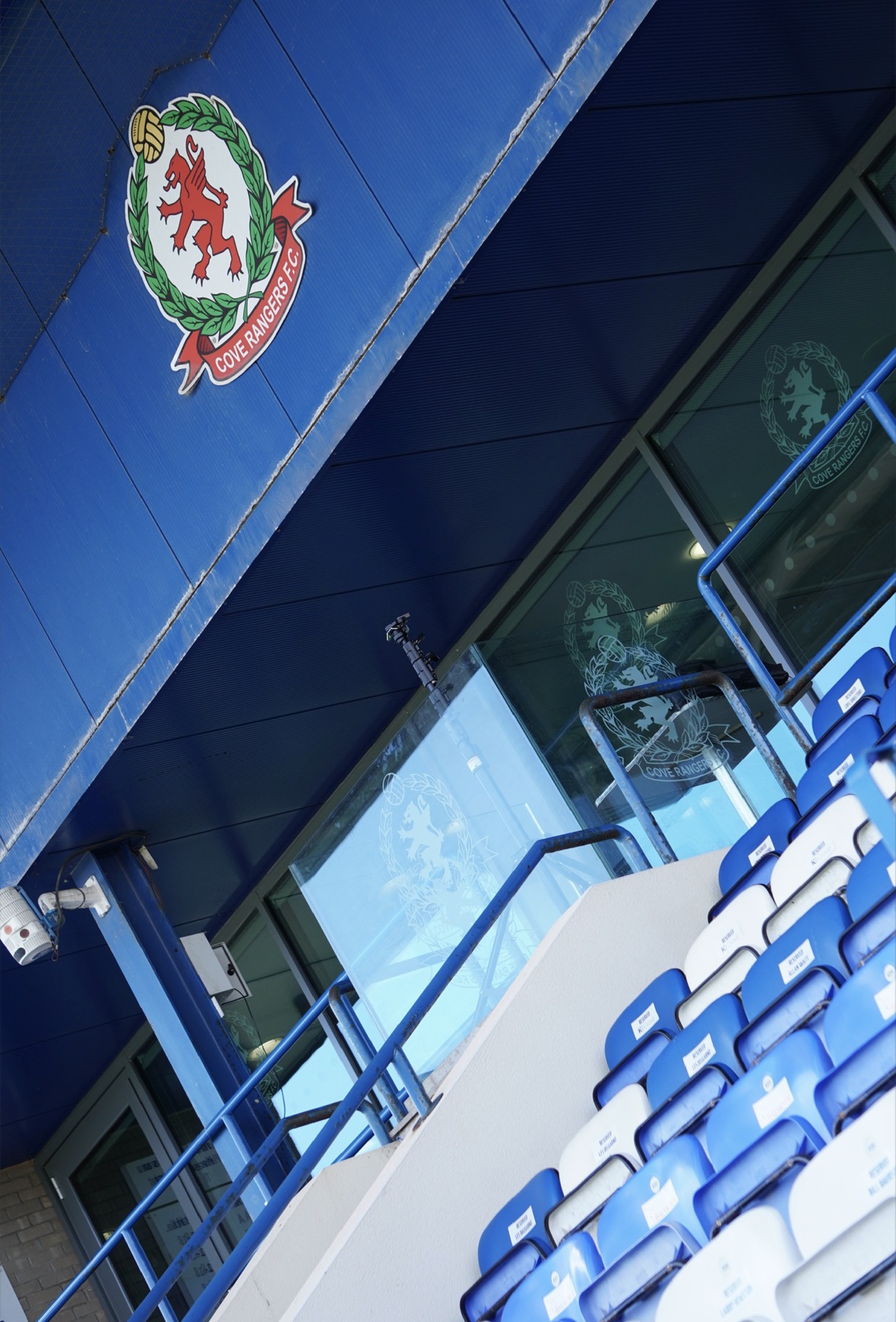 Cove Rangers crest on the exterior of the stand