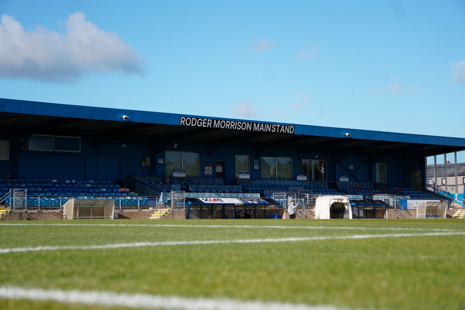 Angled view of the main stand from pitchside