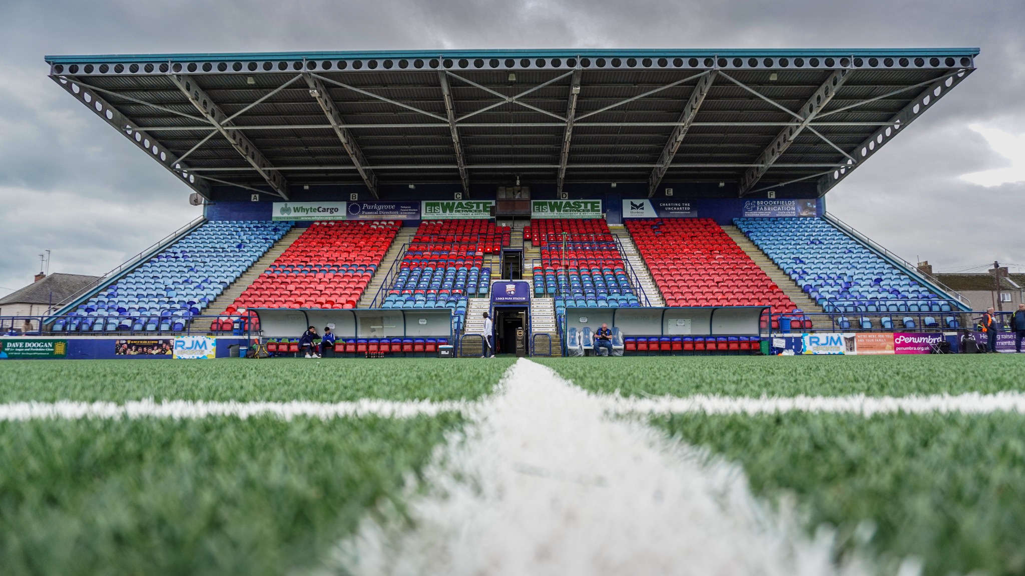 Pitch-level view of the stand at Links Park